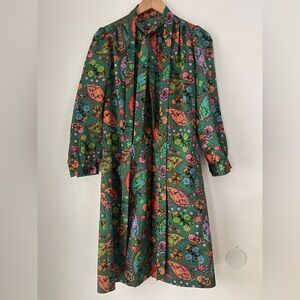 Vintage 70s Spring Mills  Groovy Floral Print  Knee Length Dress Small